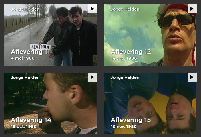 Vier plaatjes van afleveringen van het VPRO programma Jonge Helden.
